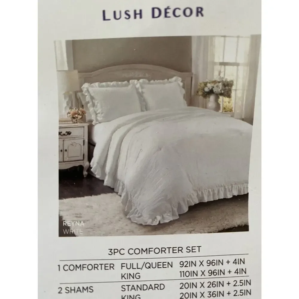 Lush Decor Reyna Cotton Duvet Cover Set White Ruffle Comforter Shabby King